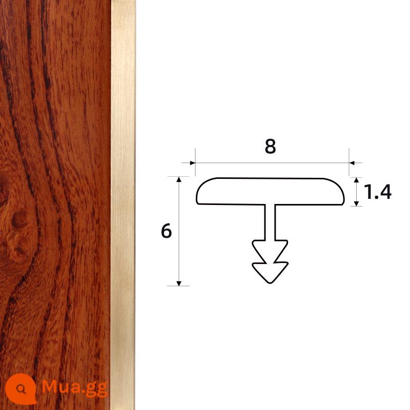 Dải đồng viền dải cườm hình chữ T Dải cạnh sàn gỗ Hình chữ T mở áp lực cực hẹp trang trí gạch đồng dát đồng thau - Bề mặt hình chữ T (chải) rộng 8*cao 6/m