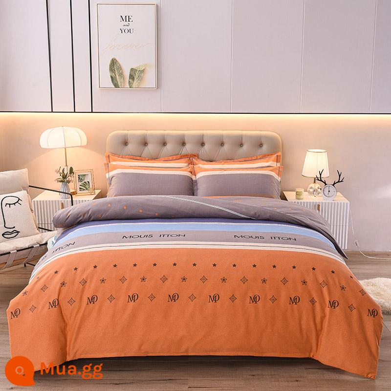 Bộ bốn mảnh cotton nguyên chất chải dày Tấm trải giường 100 cotton Vỏ chăn được trang bị tấm chăn ga gối đệm ký túc xá Vỏ chăn ba mảnh 4 - sữa