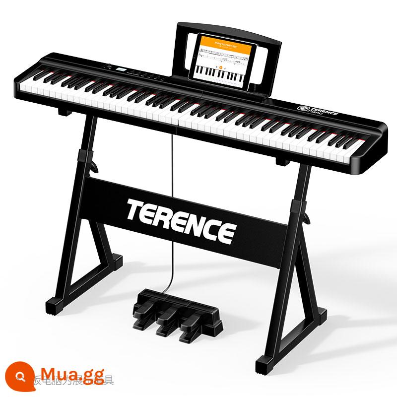 Đàn piano điện Terence có thể gập lại chuyên nghiệp 88 bàn phím di động dành cho người mới bắt đầu tại nhà giáo viên mẫu giáo đàn piano điện tử chuyên dụng - [Space Black] + Ba bàn đạp nguyên bản + Giá đỡ đàn piano nguyên bản có thể nâng lên