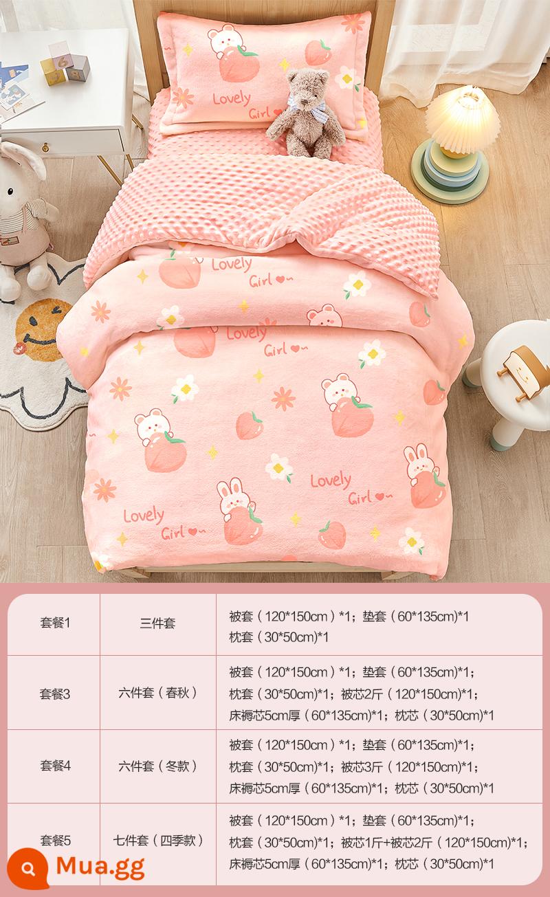 Mẫu Giáo Chăn Bộ 3 Bộ Lông Cừu 2 Mặt Bộ Đồ Giường Trẻ Em Bộ 6 Bộ Cotton Nguyên Chất Bộ Chăn Ga Gối Đặc Biệt Cho Bé mùa Thu Đông - [Phong cách nhung ấm áp] Thỏ hồng Xiaotao