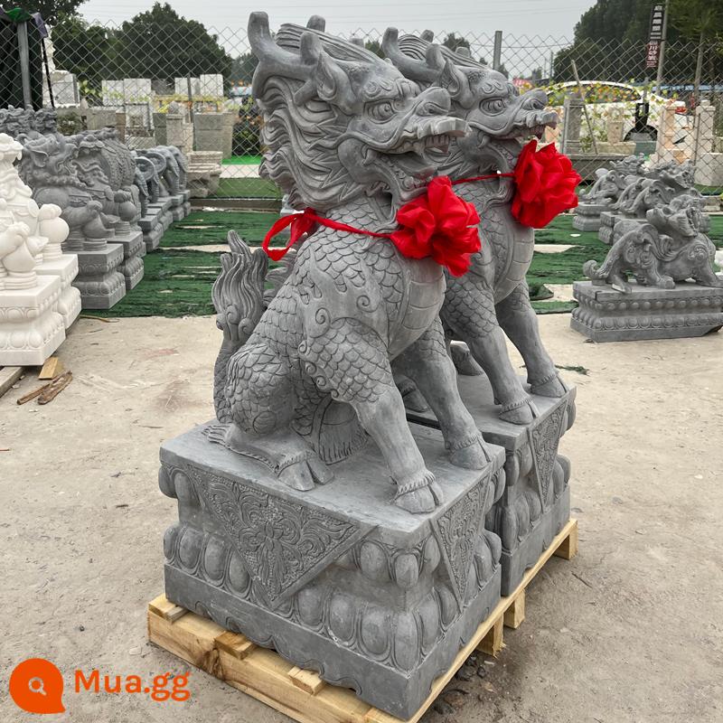 Đá khắc Kirin Một cặp Hanbai Jade Unicorn Auspicy Beasts, Green Stone, Sunset Red Animal Stor - Đá xanh cao 50cm, đôi, dài 28cm, rộng 18cm