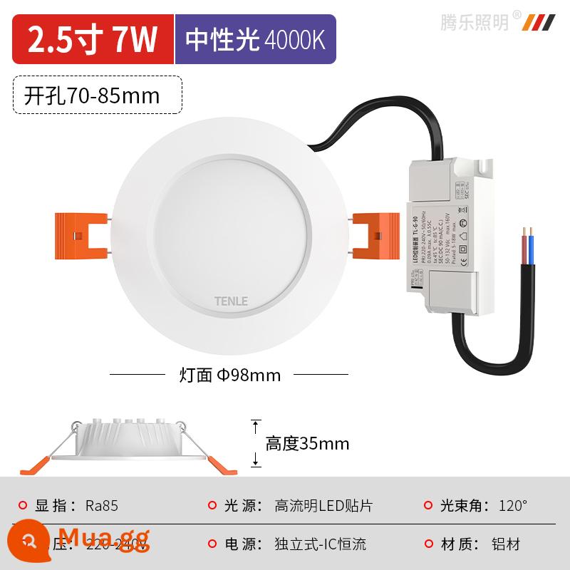 Đèn led downlight 4 inch 12w nhúng 5 inch 18 watt 9 cm 3 đèn âm trần 7 lỗ đèn 6 khoan 15cm shop đèn rọi - Model nhôm [2,5 inch 7w ánh sáng trung tính] khoan 7-9