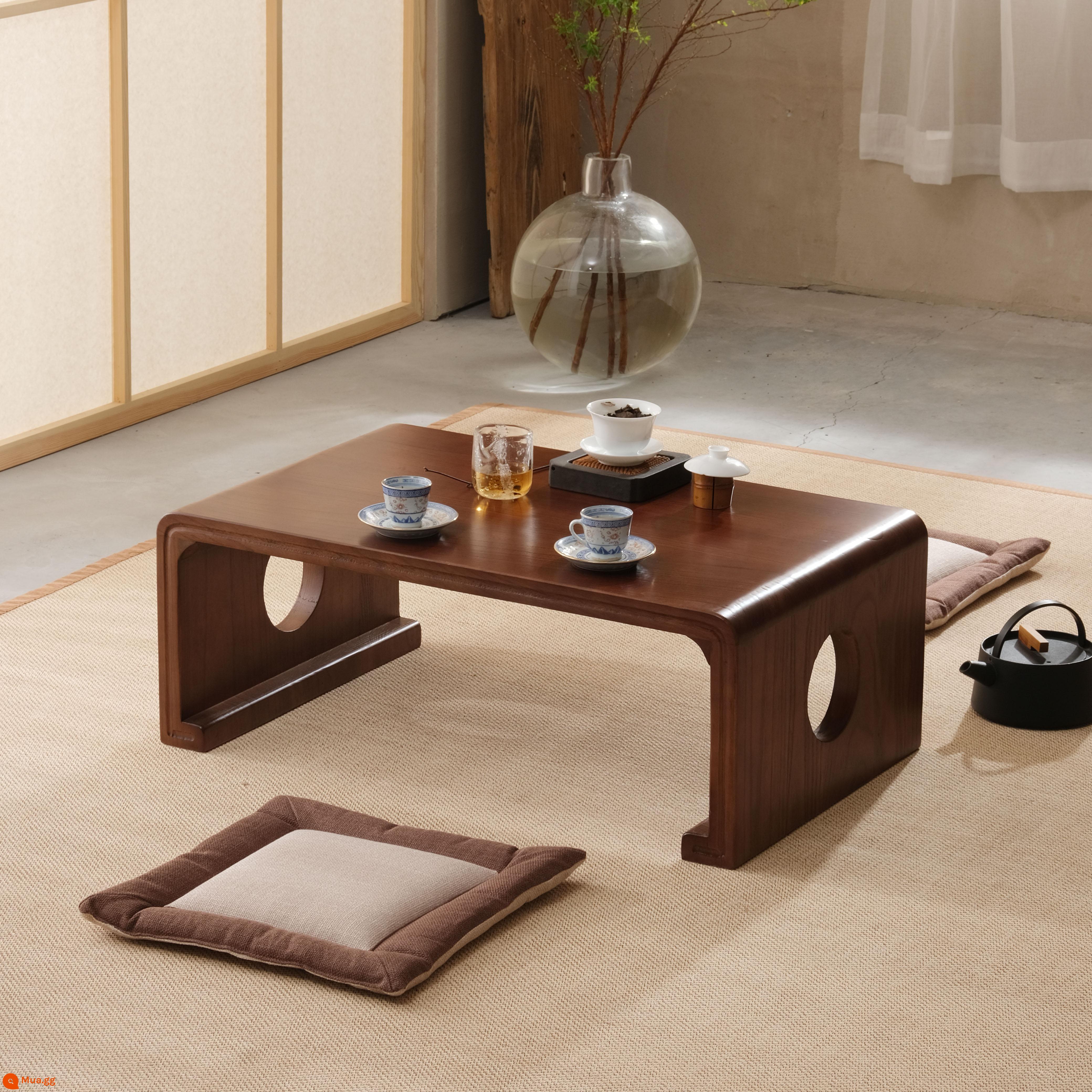 Bàn cà phê trải chiếu tatami bằng gỗ nguyên khối, cửa sổ lồi kiểu Nhật Bản, bàn nhỏ Bàn trà thiền, sàn ban công, bàn thấp, đơn giản, bàn Kang, một số - Màu óc chó 50*40*30