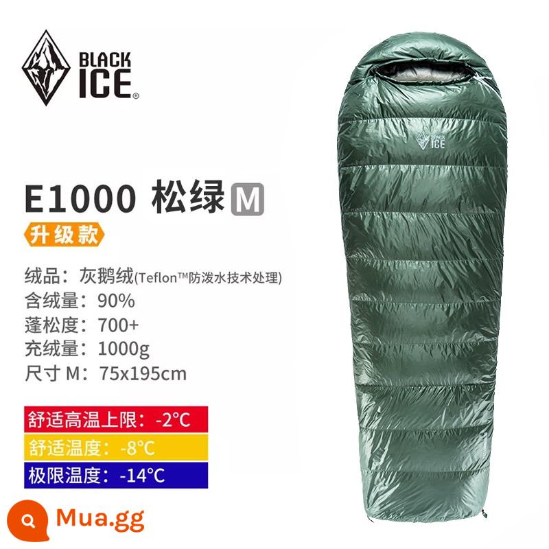 Black ice ngỗng xuống phong bì Túi ngủ E700 E400 E1000 E1300 chăn ấm siêu nhẹ có thể nối ngoài trời - Xanh thông E1000 nâng cấp mới size M