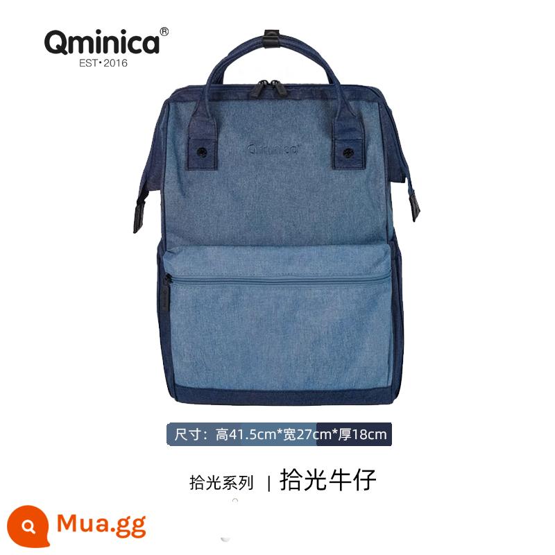 Qminica giản dị ba lô ngoài trời công suất lớn túi du lịch unisex máy tính ba lô học đa chức năng - denim kích thước lớn