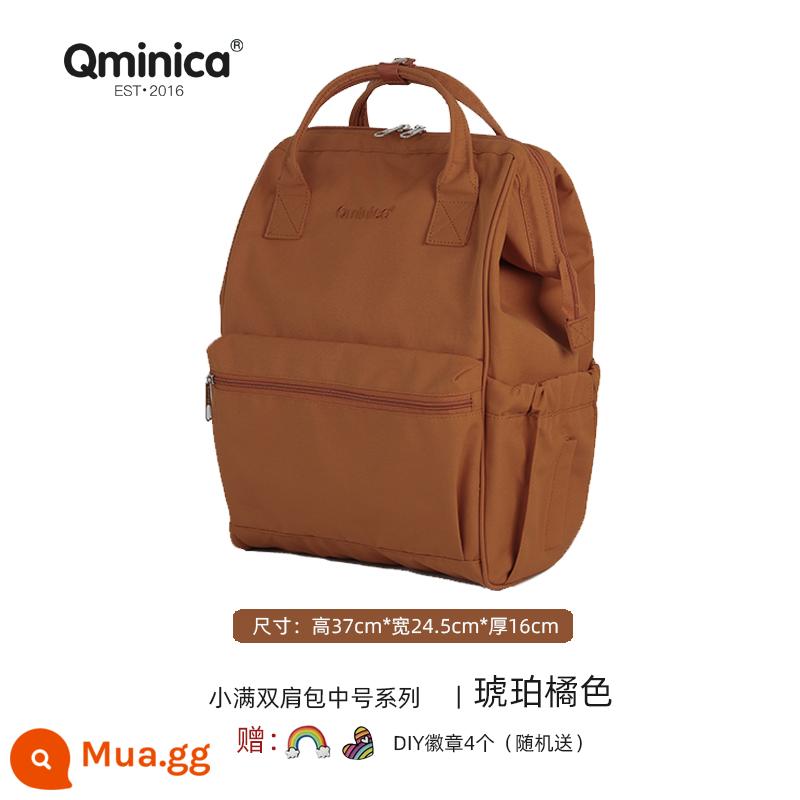 Qminica giản dị ba lô ngoài trời công suất lớn túi du lịch unisex máy tính ba lô học đa chức năng - Màu cam hổ phách vừa