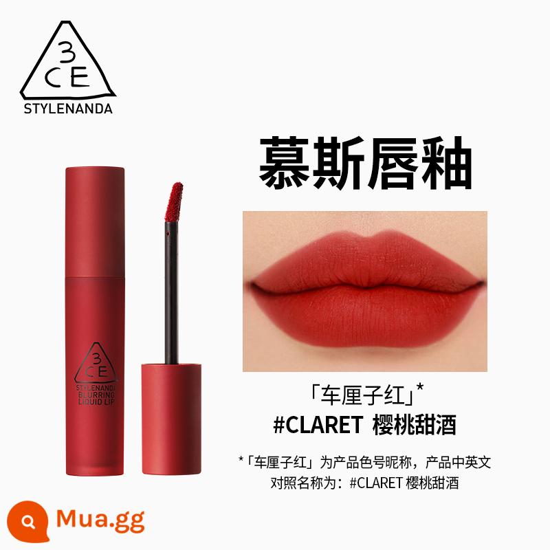 [Tự vận hành] [Phòng phát sóng trực tiếp Lie Children's Bei] 3CE/Sanxi Yu Matte Velvet Matte Lip Glaze Lipstick Lip Clay - Claret màu đỏ anh đào lớn