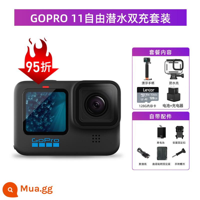 [Tự vận hành] Camera thể thao gopro11 Đầu máy chống rung chống nước 5,3K cưỡi máy ảnh Vlog trượt tuyết - Ra mắt sản phẩm mới: Bộ sạc kép lặn miễn phí GOPRO 11