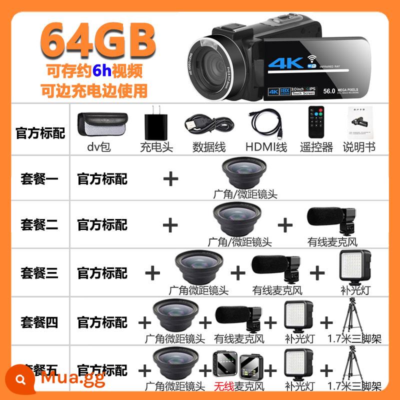 4K Máy Ảnh Kỹ Thuật Số Độ Nét Cao Vlog Nhà Du Lịch Học Sinh Cầm Tay Chống Rung DV Máy Quay Phim Chuyên Nghiệp Máy Ảnh - Đen (bộ nhớ 64G/2 pin/có đế)