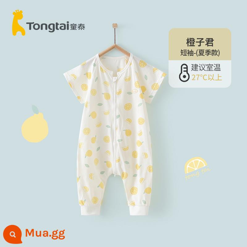 Tongtai bốn mùa bé trai và bé gái túi ngủ cotton nguyên chất chia chân dây kéo đôi với chăn chống giật chống giật - Orange Jun (kiểu mùa hè tay ngắn)