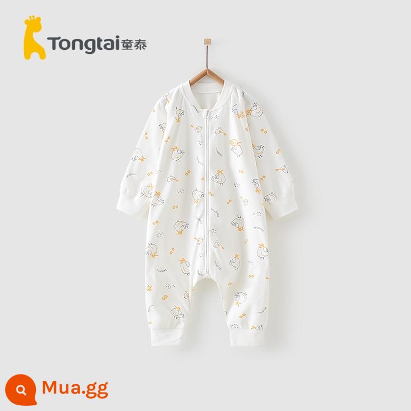 Tongtai bốn mùa bé trai và bé gái túi ngủ cotton nguyên chất chia chân dây kéo đôi với chăn chống giật chống giật - Gà Cúc Cu (tay dài kiểu bốn mùa)