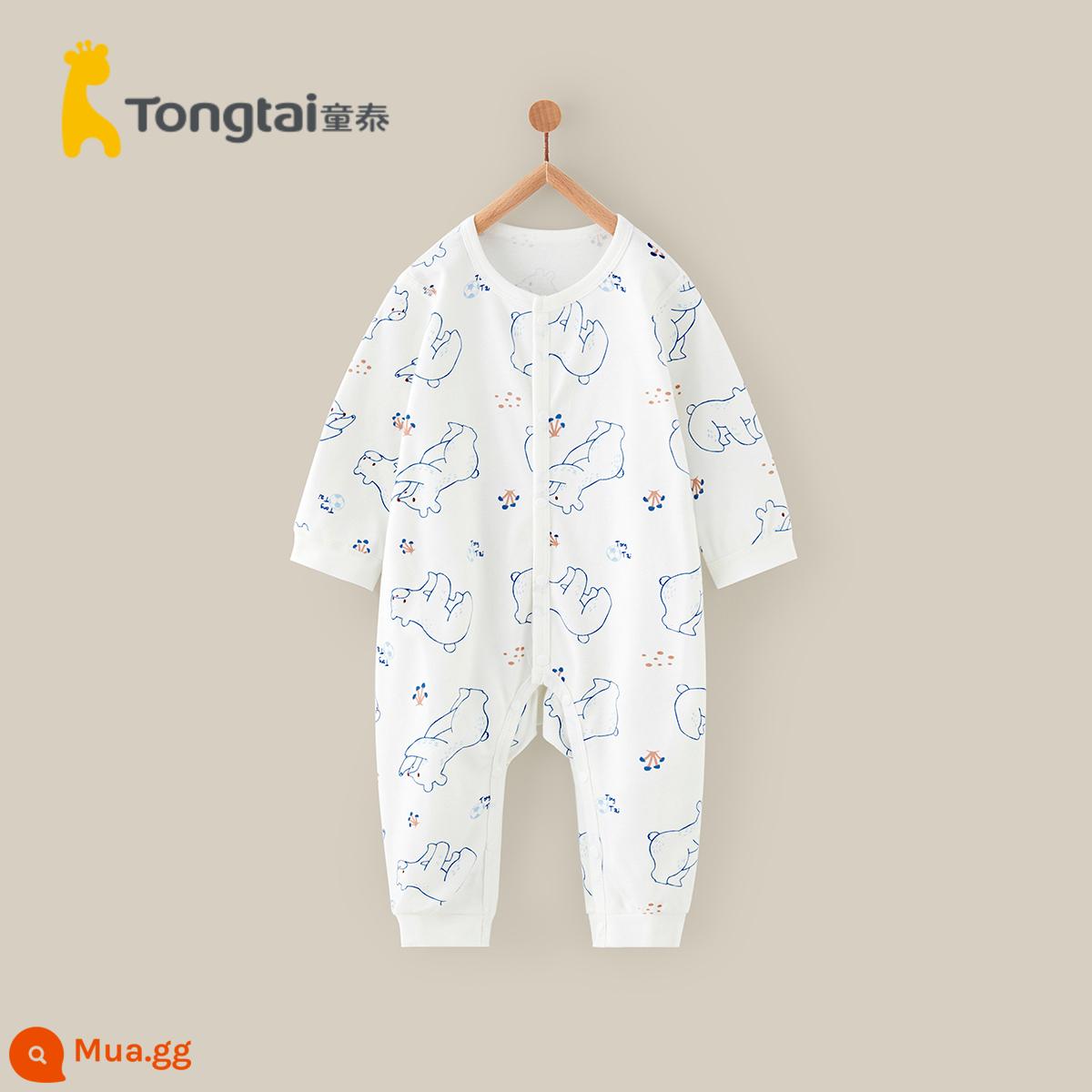 Tongtai bé Jumpsuit bốn mùa cotton nguyên chất quần áo chia dài tay hậu cung nhà quần áo quần lót không xương bò quần áo - màu xanh da trời