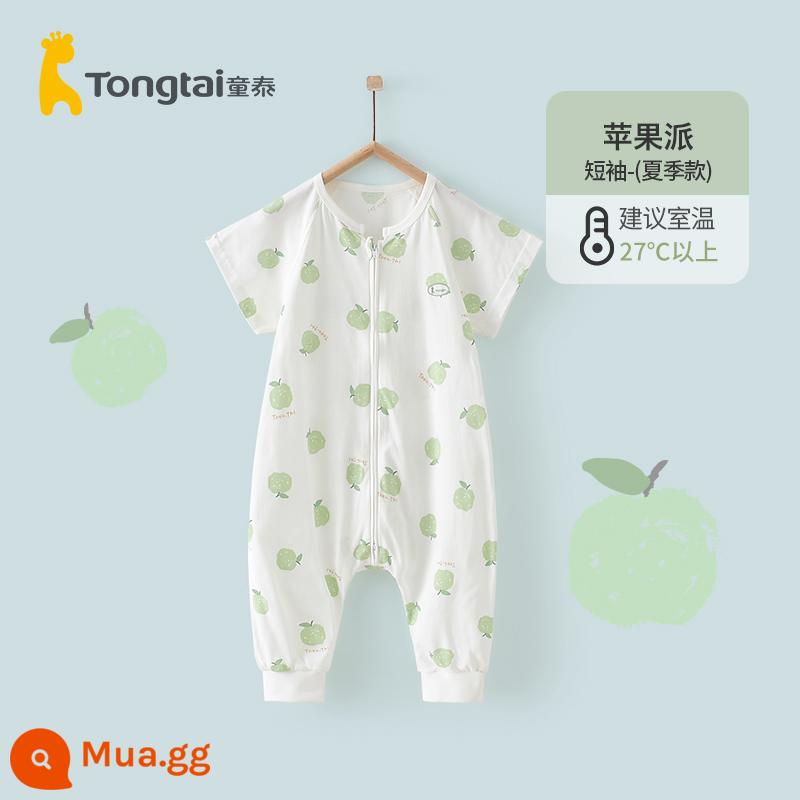 Tongtai bốn mùa bé trai và bé gái túi ngủ cotton nguyên chất chia chân dây kéo đôi với chăn chống giật chống giật - Apple Pie (kiểu nửa tay mùa hè)