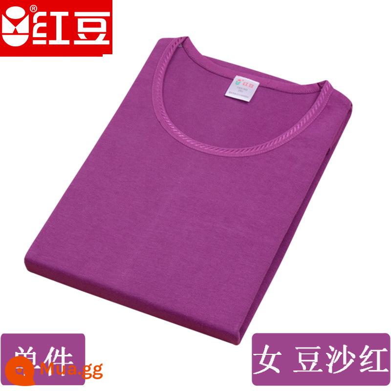 Hongdou mùa thu đông nam nữ trung niên và người cao tuổi cotton nguyên chất cổ cao cổ cao cổ thấp cổ tròn bộ quần áo mùa thu đồ lót áo - Bean Paste Red cổ thấp của phụ nữ