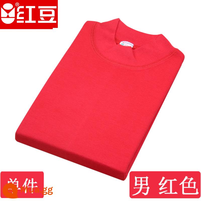 Hongdou mùa thu đông nam nữ trung niên và người cao tuổi cotton nguyên chất cổ cao cổ cao cổ thấp cổ tròn bộ quần áo mùa thu đồ lót áo - Cổ áo nam màu đỏ