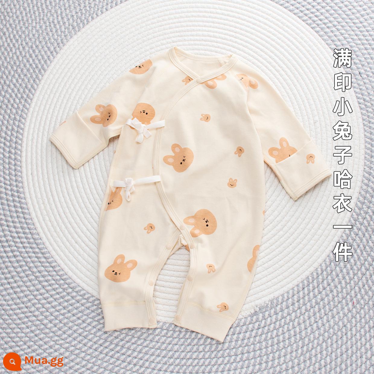 0 đến tháng 3 quần áo trẻ em sơ sinh bộ đồ xuân thu 52 size 59 cotton nguyên chất 66 trẻ sơ sinh trăng tròn bé trai và bé gái đầu xuân 2 - 1 miếng harem thỏ được in khắp nơi