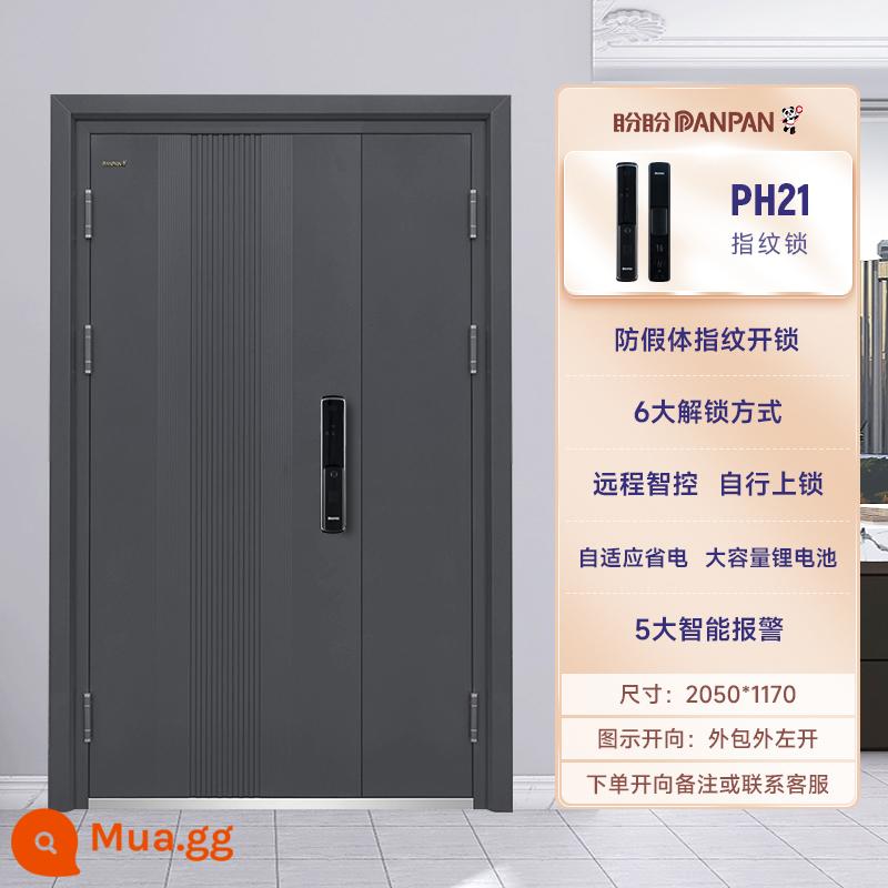 Cửa chống trộm Panpan cửa an toàn vào nhà cấp A cửa ra vào đơn inox cửa ra vào cửa chống trộm vào nhà - Cửa đôi và cửa đôi 2050*1170-mở ra ngoài-[PH21 khóa vân tay hoàn toàn tự động]