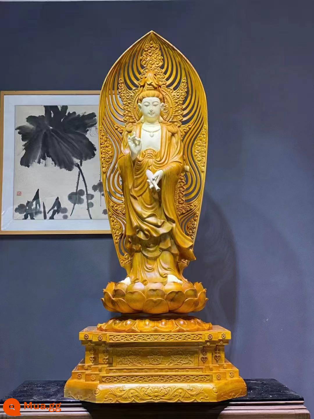 Đồ trang trí chạm khắc gốc Taihang Thuja, Quan Công, Thần tài, chạm khắc gỗ phòng khách, sảnh vào, Quan Vũ, di dời và khai trương công ty, đồ trang trí thủ công - Bình Im Lặng Quan Âm (dài 72cm rộng 60cm cao 160cm)