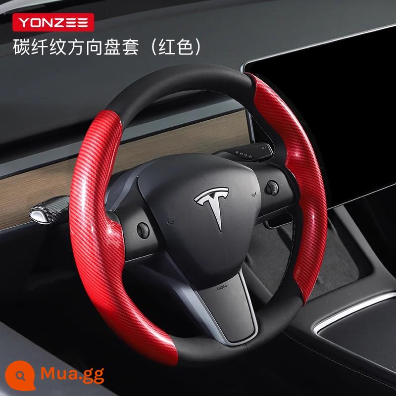 YZ phù hợp với phiên bản mới của Tesla Model 3Y bọc vô lăng mùa đông phụ kiện màu trắng trang trí - [Phiên bản cao cấp] Bọc vô lăng thể thao họa tiết sợi carbon [đỏ]