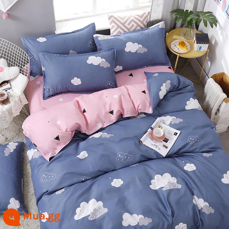 Ga trải giường ký túc xá của sinh viên đại học bộ ba món Bộ ga trải giường bằng cotton nguyên chất trọn bộ một bộ chăn ga gối đệm hoàn chỉnh Bộ bốn món sáu - khói tím