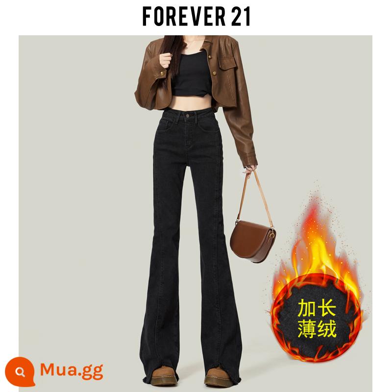 Forever 21 Retro Mỹ Cao Cấp Nano Xám Micro Loe Quần Jean Nữ Mùa Thu Slim Móng Ngựa Tầng-lau Quần - Lông cừu mở rộng màu đen