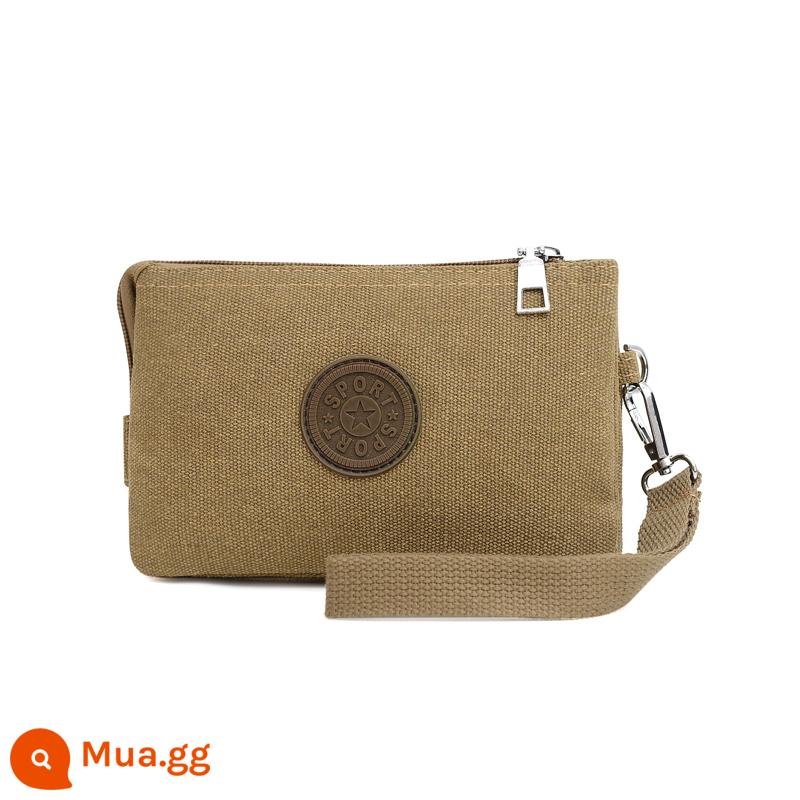 Mới Túi Xách Nam Túi Nam Công Suất Lớn Ví Cầm Tay Vải Bố Retro Clutch 3 Lớp Cổ Kẹp Túi - túi xách kaki ba lớp