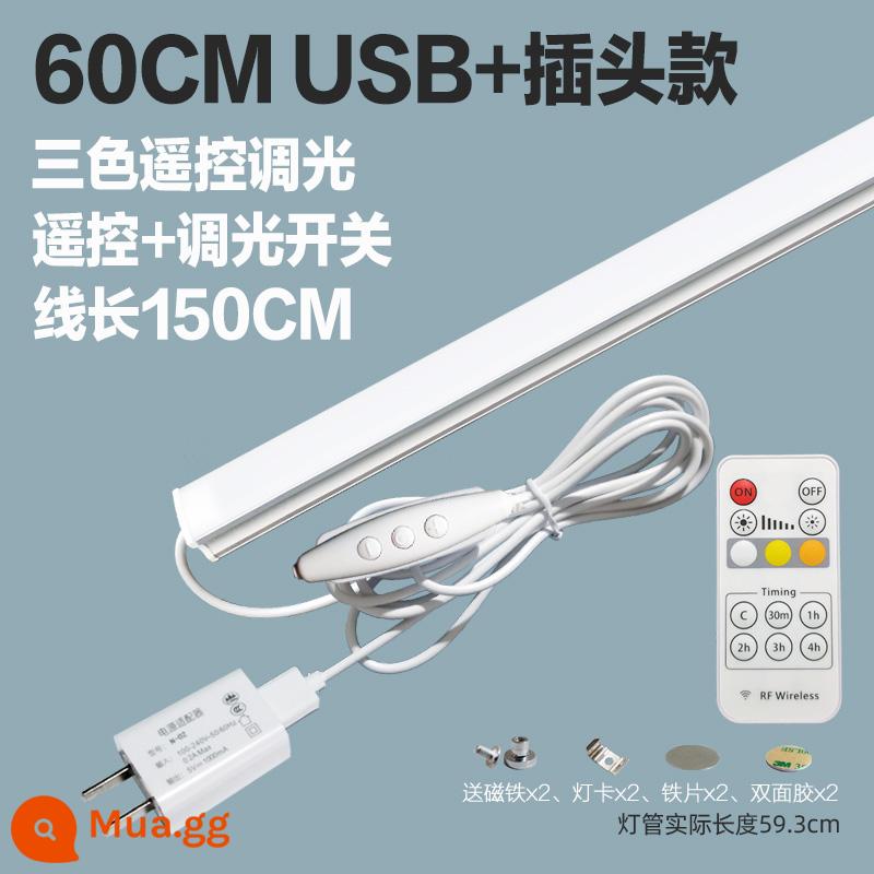 Thoáng Mát Đèn LED Để Bàn Ống USB Ký Túc Xá Sinh Viên Bảo Vệ Mắt Ánh Sáng Trắng Vô Cấp Mờ Dải Phòng Ngủ Hiện Đại Cắm Đèn - 60cm ba màu [làm mờ điều khiển từ xa] Mẫu USB + phích cắm