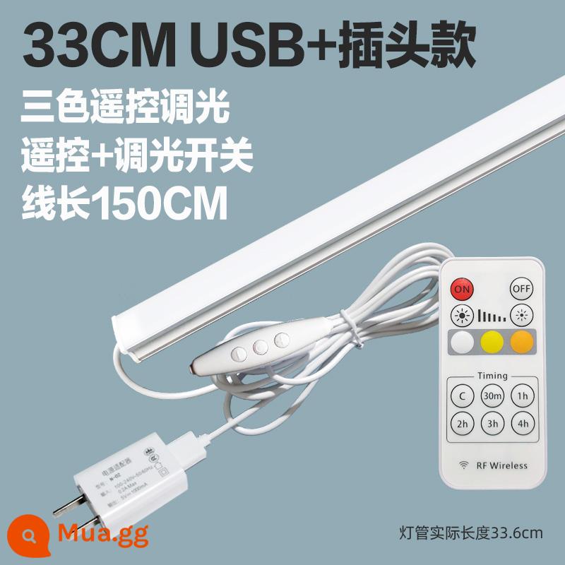 Thoáng Mát Đèn LED Để Bàn Ống USB Ký Túc Xá Sinh Viên Bảo Vệ Mắt Ánh Sáng Trắng Vô Cấp Mờ Dải Phòng Ngủ Hiện Đại Cắm Đèn - 33cm ba màu [làm mờ điều khiển từ xa] phích cắm USB+