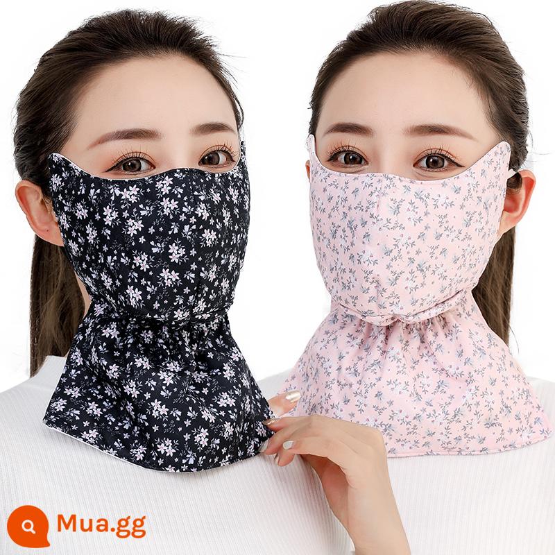 Mùa đông cotton nguyên chất dày mặt nạ ấm và lạnh cưỡi ngựa ngoài trời chống gió chống bụi có thể giặt được mặt nạ cổ mặt lớn - Mặt nạ hoa (nụ tuyết + đen) 2 gói