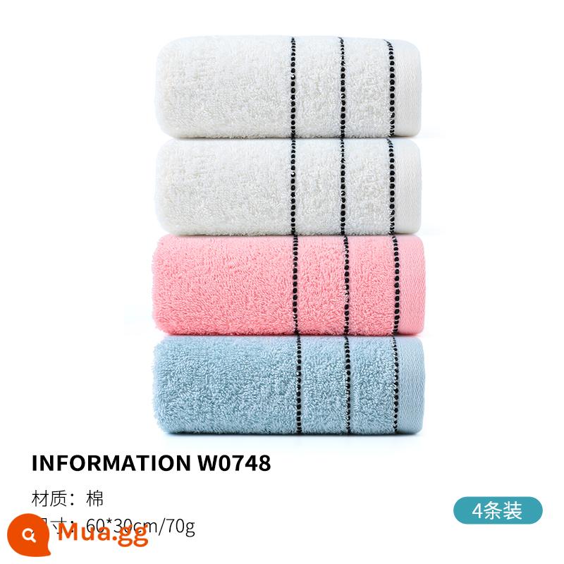 4 Khăn Jialiya, khăn rửa mặt cotton nguyên chất gia dụng, cotton nguyên chất, mềm mại và thấm hút, tắm rửa, nam nữ, người lớn mua nhóm chính hãng - Gói W0748-4 (xanh 1 mét 2 hồng 1)