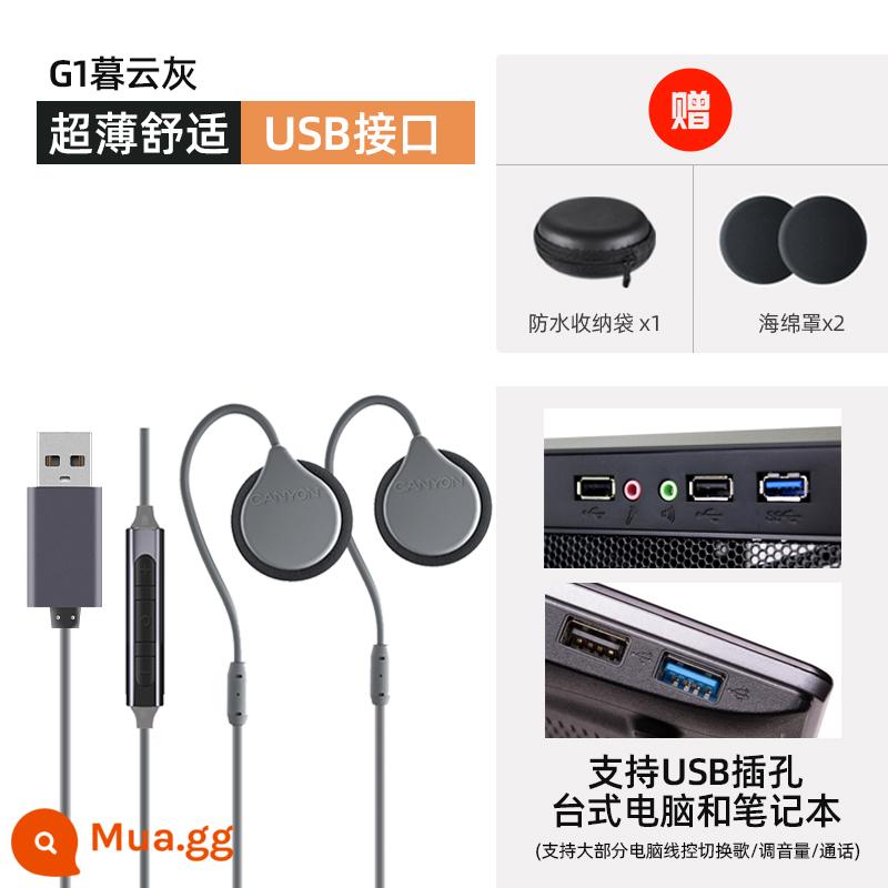 Tai nghe ngủ CANYON dành cho trẻ em có móc tai đặc biệt không dây bluetooth bên ngủ có dây không làm đau tai khi chơi thể thao - Ổ cắm trực tiếp USB màu xám G1 để sử dụng trên máy tính