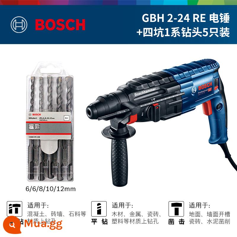 Bosch Điện Máy Khoan Búa Điện Chọn Máy Khoan Điện Đa Năng Công Suất Cao Máy Khoan Bê Tông Công Nghiệp Dụng Cụ Điện GBH220 - GBH 2-24 RE+ 4 mũi khoan 1 series 5 gói