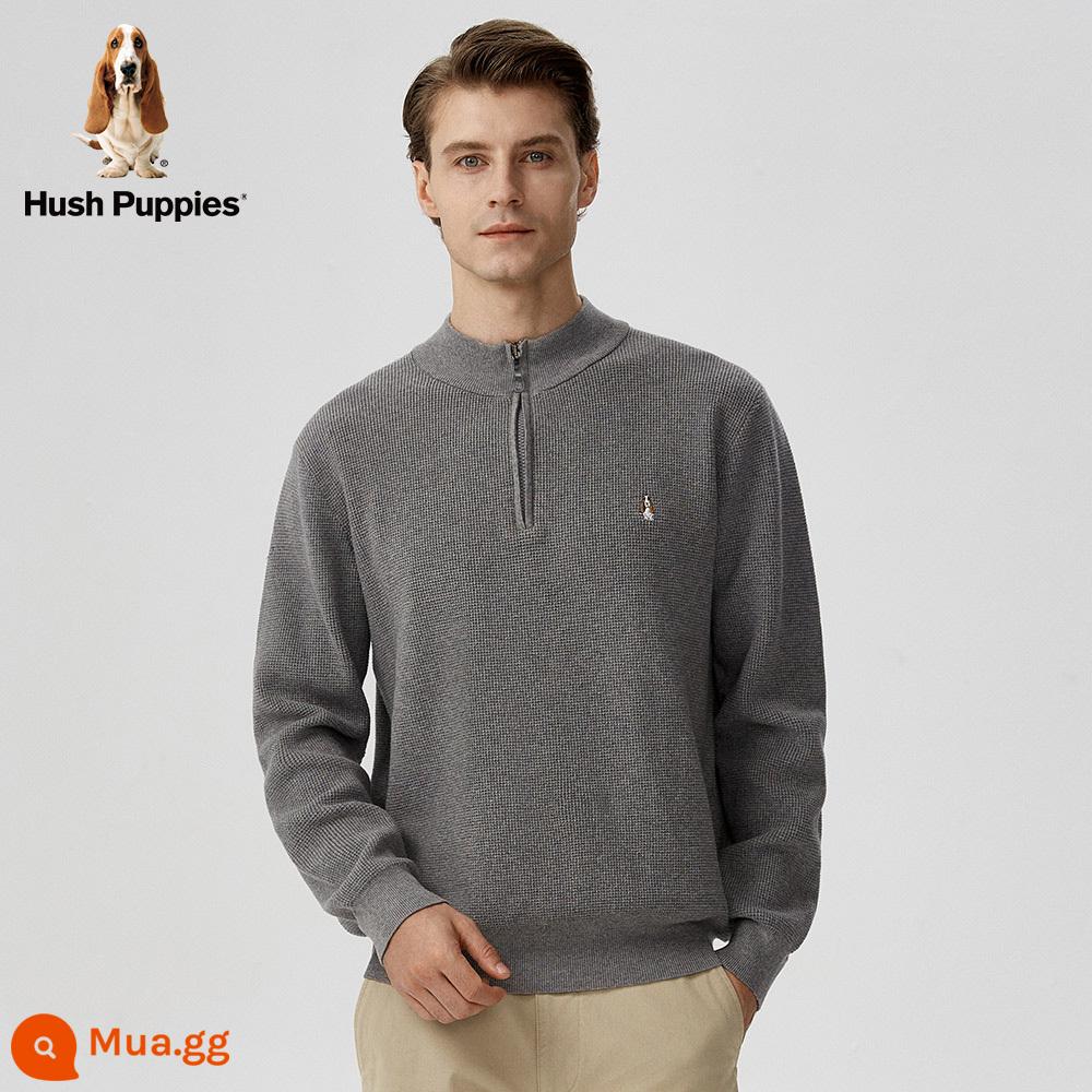 Áo len nam có khóa kéo nửa cổ chai cổ chai mùa thu Hush Puppies | PW-21585D - 058 xám vừa 2