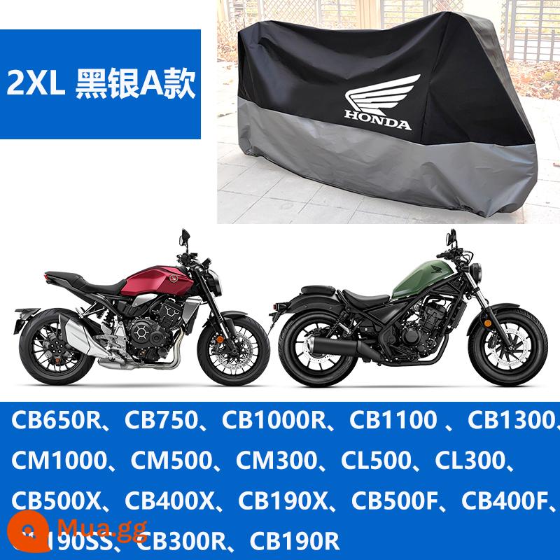 Thích hợp cho vỏ xe máy Honda 190 quần áo xe máy 400 vỏ xe điện cm300 chống nắng chống mưa chống đông - Honda XXL Đen Bạc Mẫu A