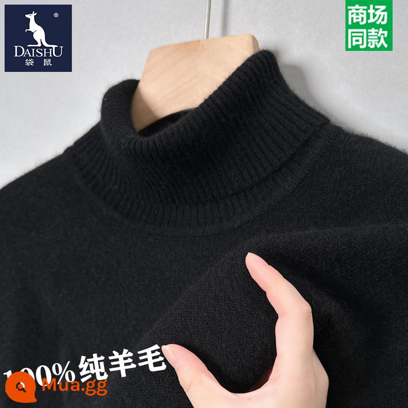 Kangaroo 100% nguyên chất áo len nam mùa đông mới cổ tròn dáng rộng áo len dệt kim ấm áp cashmere đáy áo len - [Gói đơn] Áo cổ lọ dày màu đen