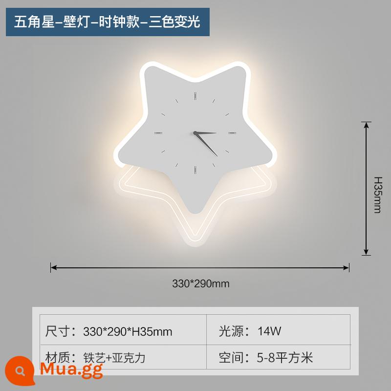 Đèn tường đầu giường tối giản hiện đại đèn led nền phòng khách đèn tường lối đi Bắc Âu sáng tạo đám mây tối giản đèn hành lang - Mẫu đồng hồ ngôi sao trắng 33CM mờ ba màu