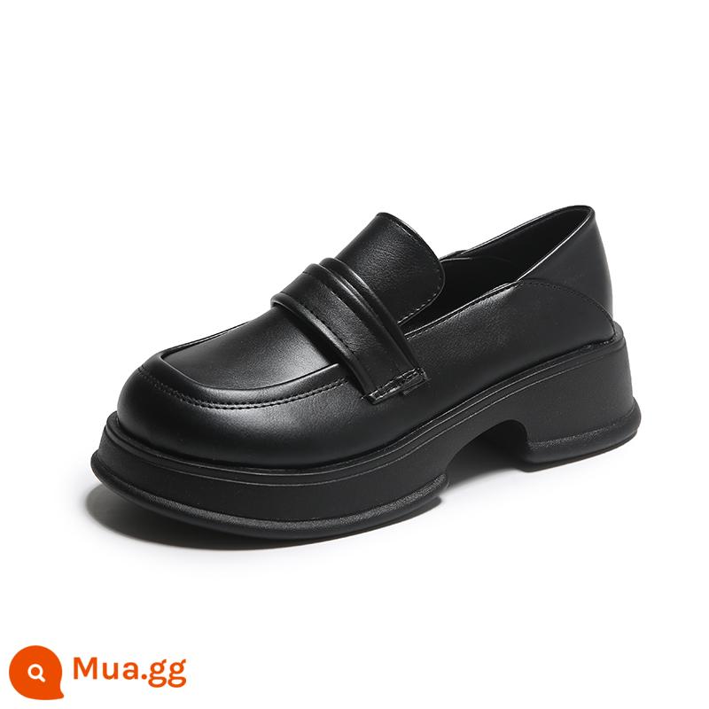 Giày loafer nữ xuân thu Nhật Bản JK đồng phục, giày da nhỏ phong cách retro màu nâu đa năng kiểu Anh, giày đơn đế dày màu đen - đen mờ