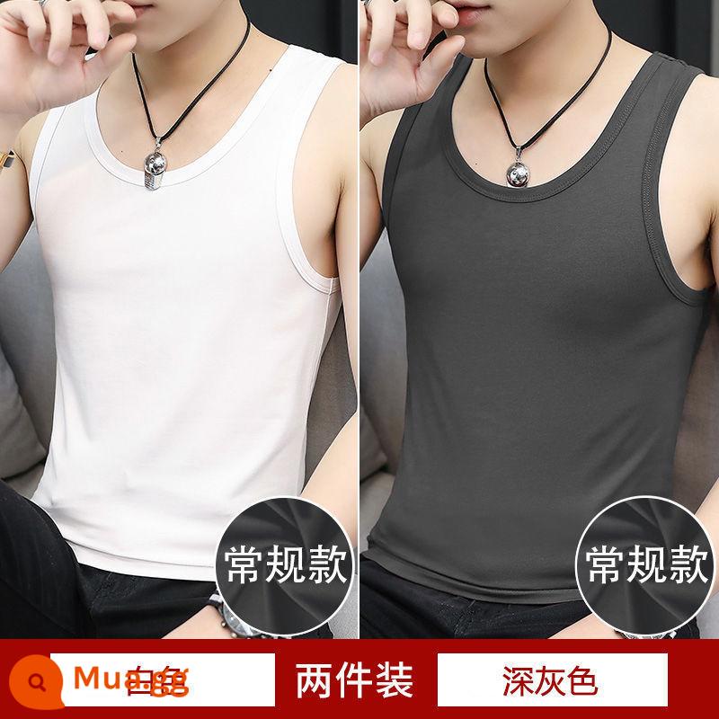 2 cái] Modal Nam Cổ Tròn Vest Mùa Hè Mới Băng Lụa Cotton Không Tay Vượt Rào Thể Thao Nam Xu Hướng - Trắng + xám đậm [bộ hai mảnh]