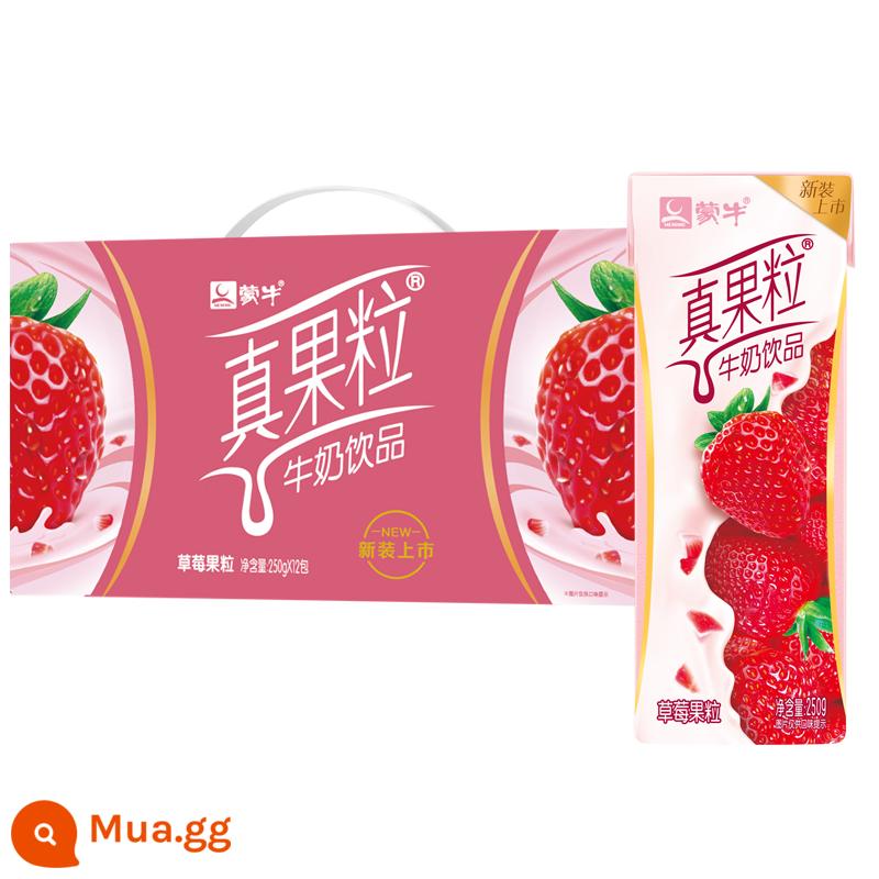 Sữa chua uống April Mengniu real fruit milk 250g*12 hộp nguyên hộp dâu việt quất đào vàng sữa ăn sáng cho học sinh - Hương dâu sản xuất tháng 6*1 hộp