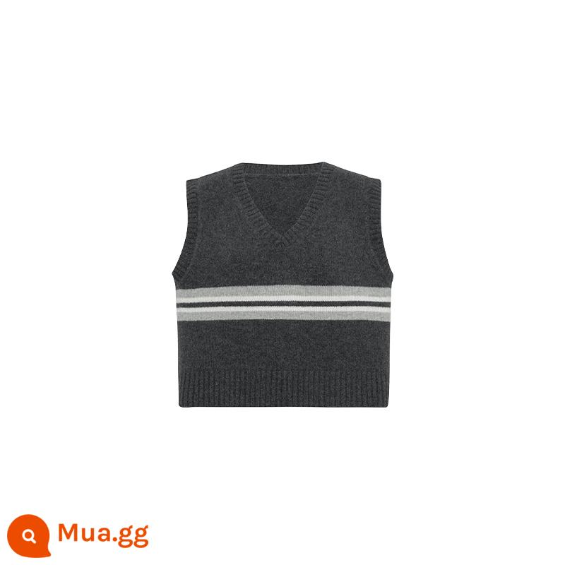 MEIYANG Maillard Áo Vest Len Văn Học Retro_Contrast Màu Sắc Sọc Cổ Chữ V Ngắn Dệt Kim Vest - Hoa màu xám (hàng giao ngay sẽ được gửi đi trong vòng 3 ngày)