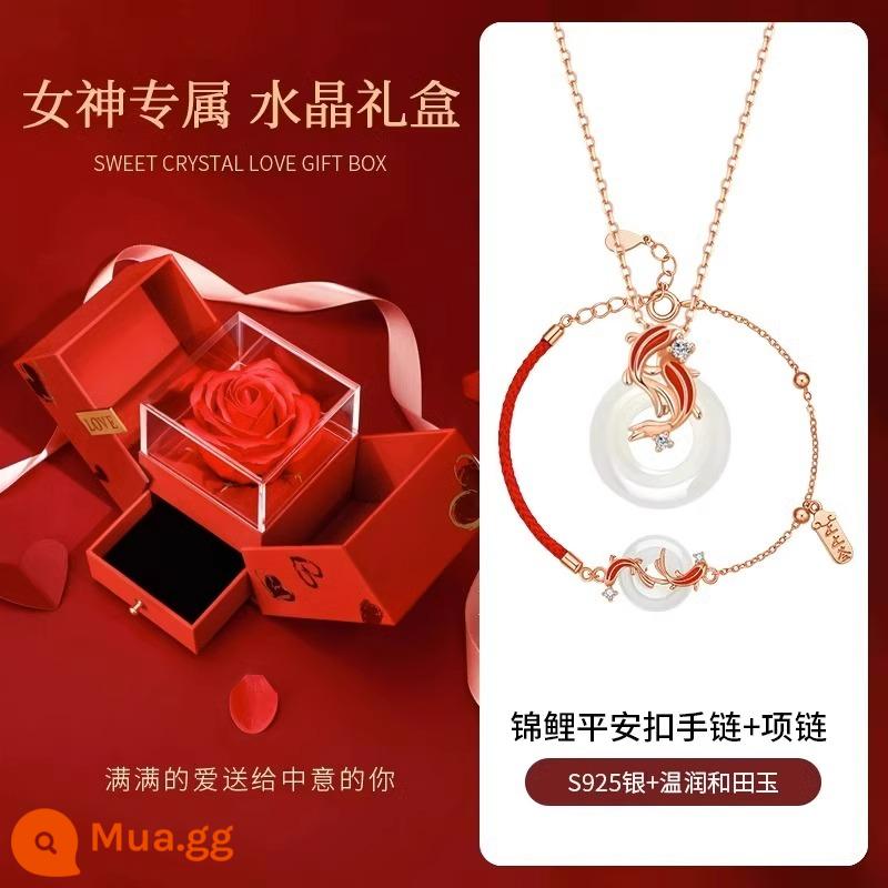 [China Gold] Quà tặng sinh nhật và năm mới của Trung Chuang cho bạn gái trong năm con rồng, quà tặng cho bạn gái trong năm con rồng 1693 - Vòng tay + vòng cổ cá Koi [Hộp quà hoa hồng pha lê]