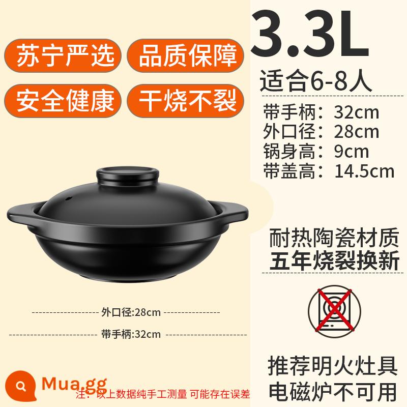 Soong Nồi Hầm Hộ Gia Đình Khí Chịu Nhiệt Độ Cao Khô Nấu Nồi Đất Bếp Gas Âm Đặc Biệt Canh Gốm Nhỏ Soong 939 - "Nâng cấp siêu dày" 3.3L - có nắp [không nứt khi sấy khô] phù hợp cho 6-7 người