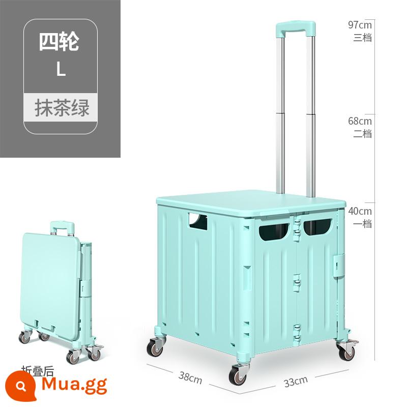 Xe đẩy tốc hành, mua xe hơi, một chiếc xe kéo nhỏ, nhặt đồ tạo tác tốc hành để ngăn chặn xe đẩy, xe mua hàng gấp xe di động 1137 - Dày mới [Bốn bánh nâng cấp] Trung bình 45L Xanh Matcha + Vỏ miễn phí