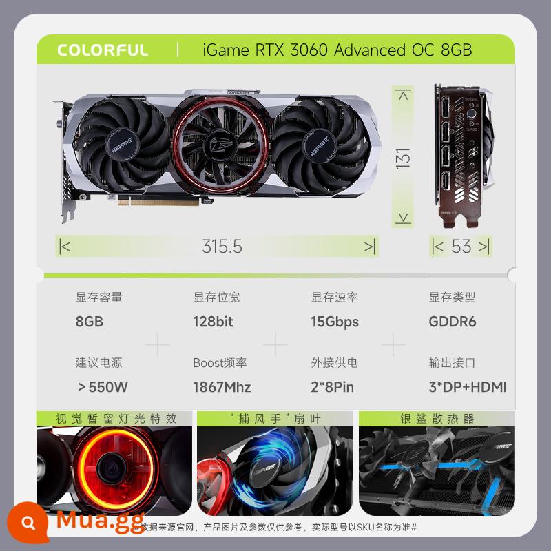 Tomahawk đầy màu sắc Igame RTX30603060TI AD Ultra Brand New Desktop Gaming Graphics - iGame GeForce RTX 3060 Advanced OC 8G đầy màu sắc