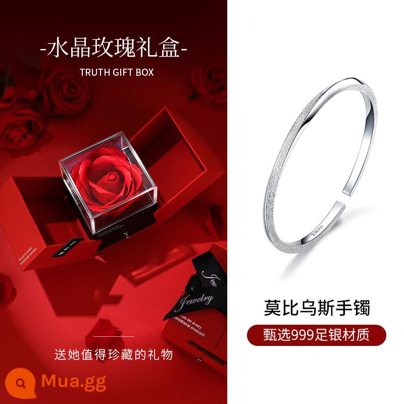 Trung Quốc Vàng Zhenshang Bạc Mobius Nhẫn Vòng Tay Bạc Nữ Bạc Mẫu Trẻ Trung 999 Vòng Tay Bạc Nguyên Chất 1693 - [Khoảng 19g] Hộp quà tặng Bạc nguyên chất + Pha lê hoa hồng 999 [Thẻ vàng Trung Quốc + Giấy chứng nhận]