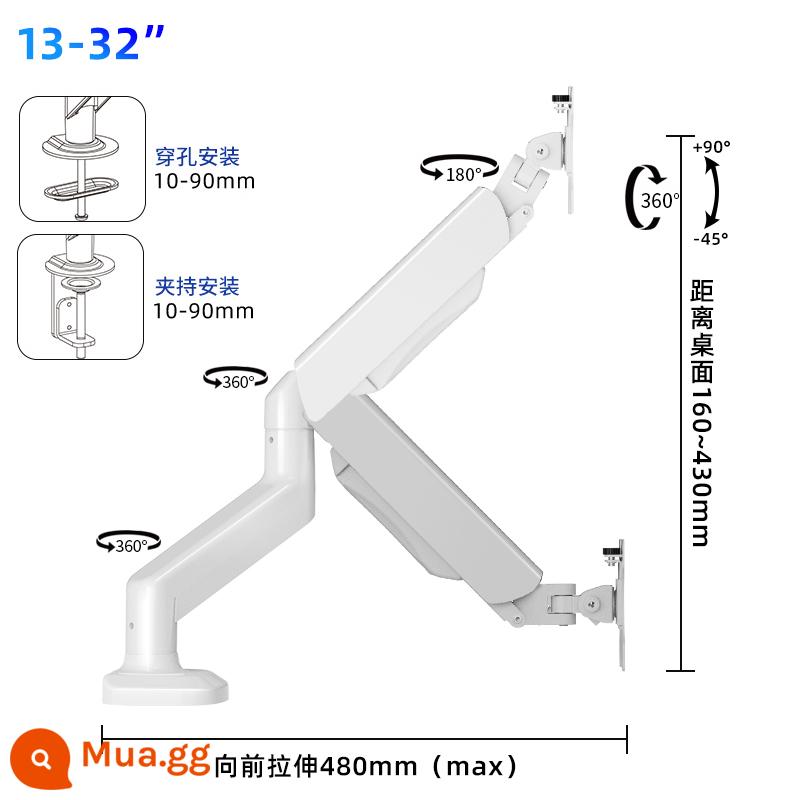 [Được đề xuất bởi Suning] Giá đỡ màn hình máy tính đa năng Cánh tay cơ khí công xôn màn hình kép không cần đột nâng 1137 - T6 [màu trắng sữa] phổ thông 14-32 inch/không ổn định, có thể trả lại!