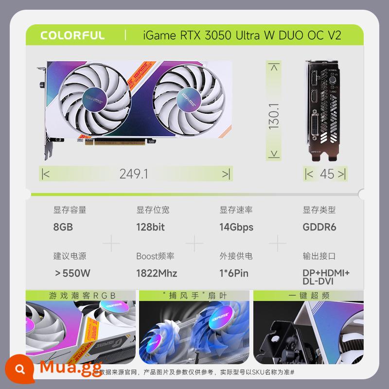 Tomahawk đầy màu sắc Igame RTX30603060TI AD Ultra Brand New Desktop Gaming Graphics - Card đồ họa iGame GeForce RTX 3050 Ultra W DUO OC 8G V2 đầy màu sắc