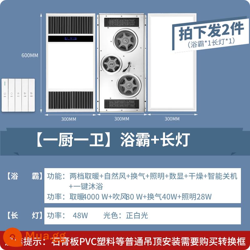 Leishi Chiếu Sáng Quạt Sưởi Yuba Đèn Sưởi Ấm Phòng Thay Đồ Quạt Thông Gió Tích Hợp Âm Trần 5 Trong 1 Máy Sưởi Phòng Tắm - (Sưởi kép ba lõi) Phím hoàn toàn bằng nhôm + đèn dài 48W