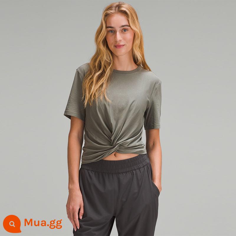 Áo thun thể thao ngắn tay dành cho nữ Crescentlululemon丨LW3GDJS - xanh xám