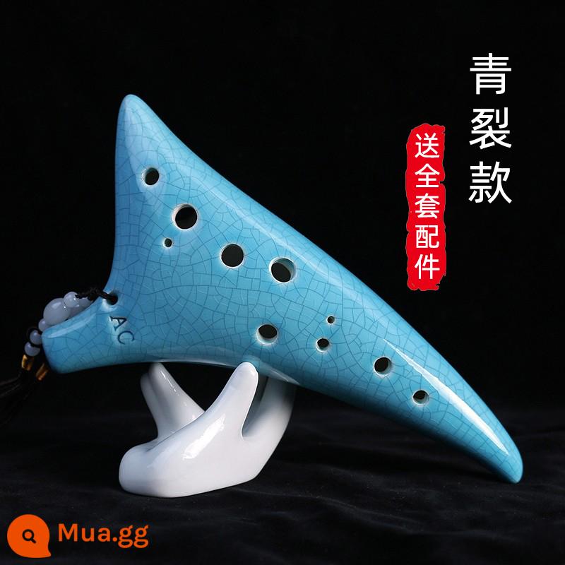 Ocarina 12 lỗ dành cho người mới bắt đầu Phím ac âm trung 12 lỗ chơi gốm chuyên nghiệp 6 nhạc cụ dễ học - [Vết nứt màu xanh phong cách phổ biến]